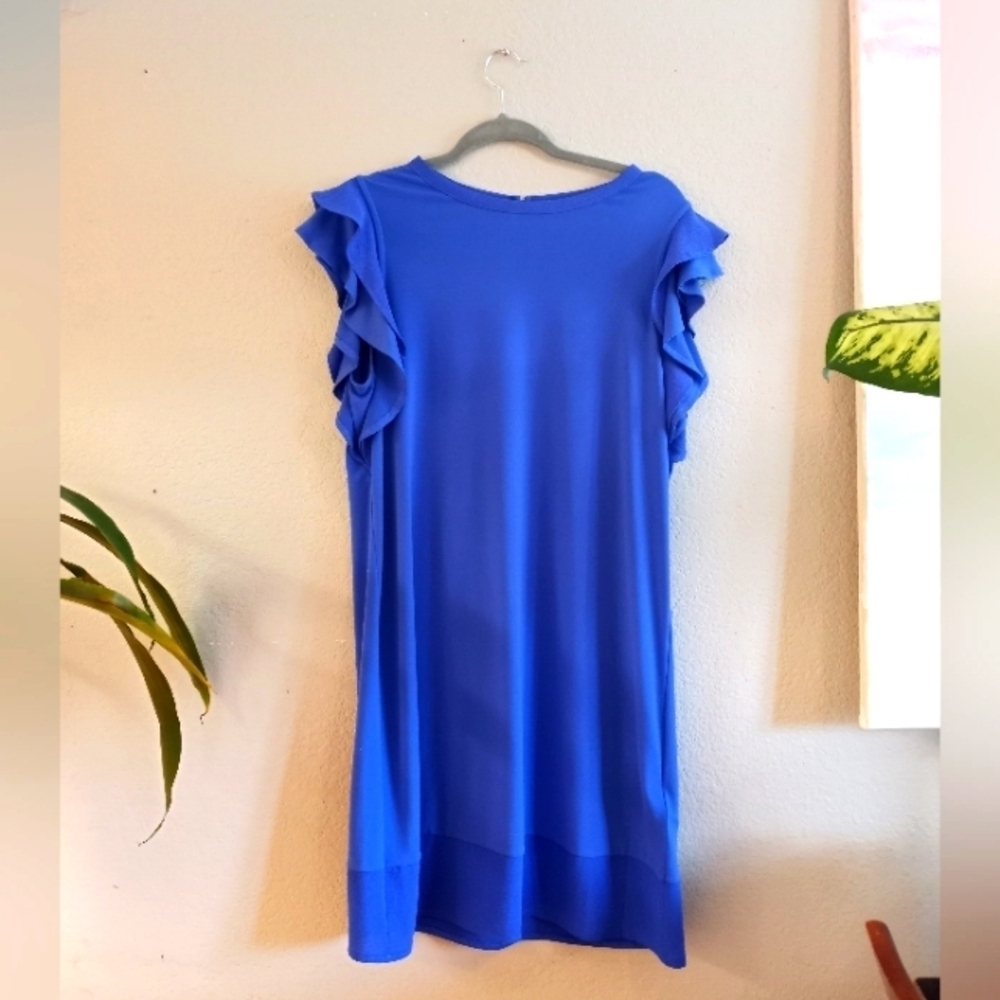 Micheal Kors Ruffle Flutter Sleeve Nautical Blue w Sheer Darker Cobalt Contrast